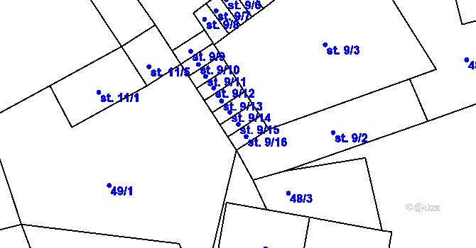 Parcela st. 9/15 v KÚ Dolní Bučice, Katastrální mapa
