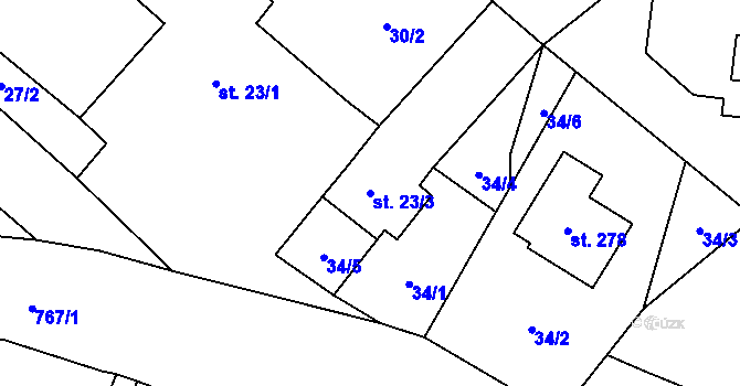 Parcela st. 23/3 v KÚ Dolní Bučice, Katastrální mapa