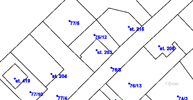Parcela st. 203 v KÚ Dolní Bučice, Katastrální mapa