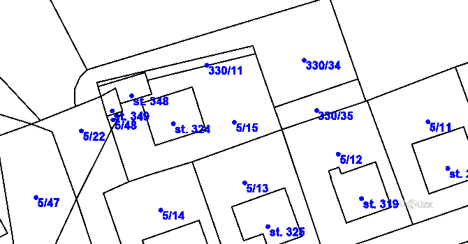 Parcela st. 5/15 v KÚ Dolní Bučice, Katastrální mapa