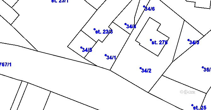 Parcela st. 34/1 v KÚ Dolní Bučice, Katastrální mapa