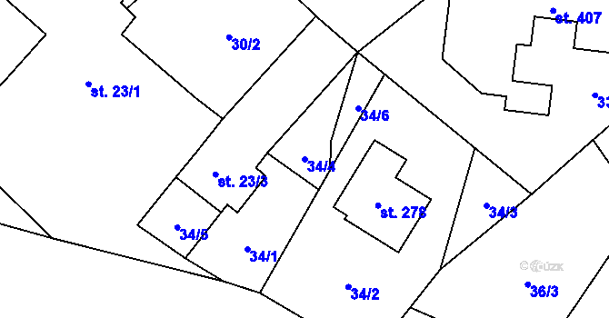 Parcela st. 34/4 v KÚ Dolní Bučice, Katastrální mapa