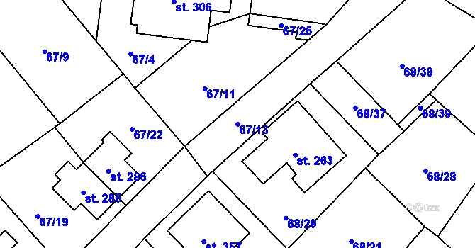 Parcela st. 67/13 v KÚ Dolní Bučice, Katastrální mapa