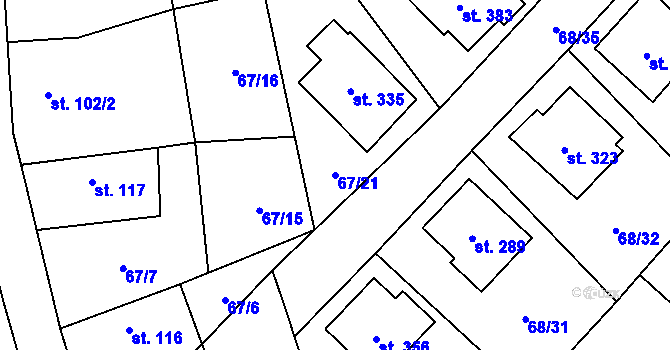 Parcela st. 67/21 v KÚ Dolní Bučice, Katastrální mapa