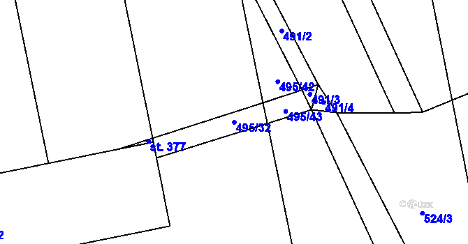 Parcela st. 495/32 v KÚ Dolní Bučice, Katastrální mapa