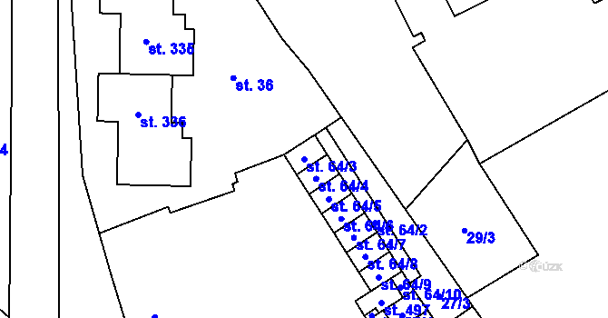 Parcela st. 64/3 v KÚ Vrdy, Katastrální mapa