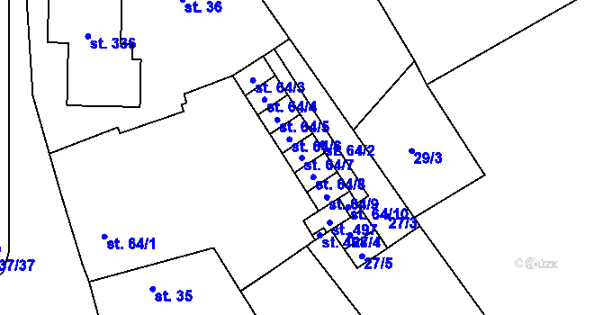 Parcela st. 64/7 v KÚ Vrdy, Katastrální mapa