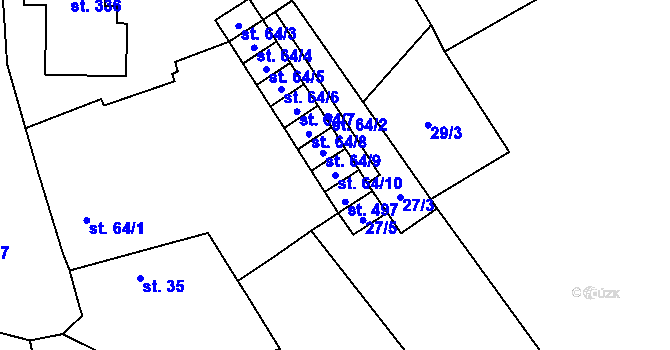 Parcela st. 64/10 v KÚ Vrdy, Katastrální mapa