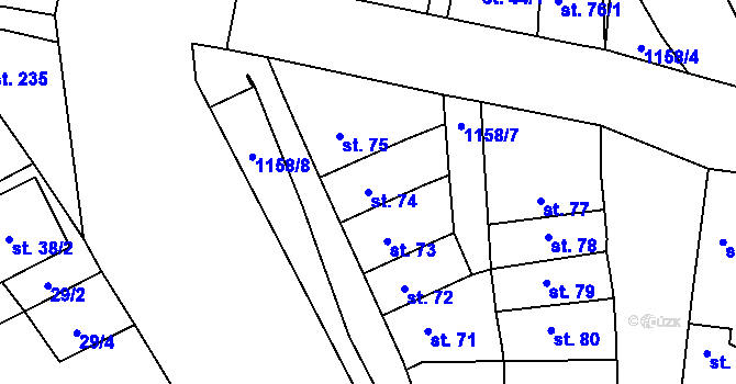 Parcela st. 74 v KÚ Vrdy, Katastrální mapa