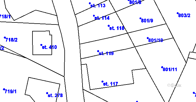 Parcela st. 119 v KÚ Vrdy, Katastrální mapa