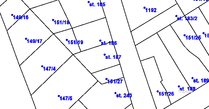 Parcela st. 187 v KÚ Vrdy, Katastrální mapa
