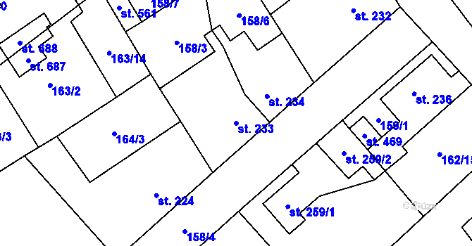 Parcela st. 233 v KÚ Vrdy, Katastrální mapa