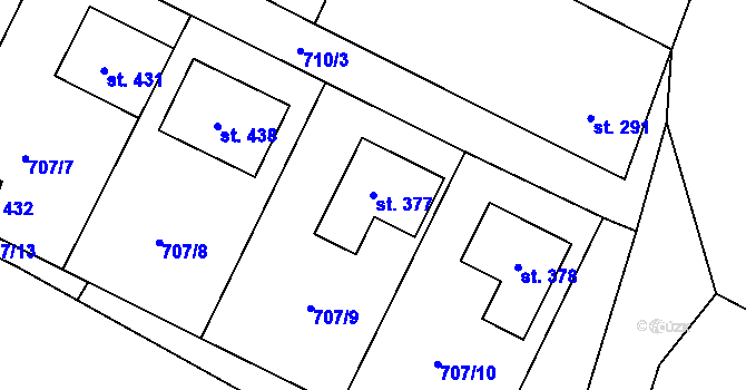 Parcela st. 377 v KÚ Vrdy, Katastrální mapa