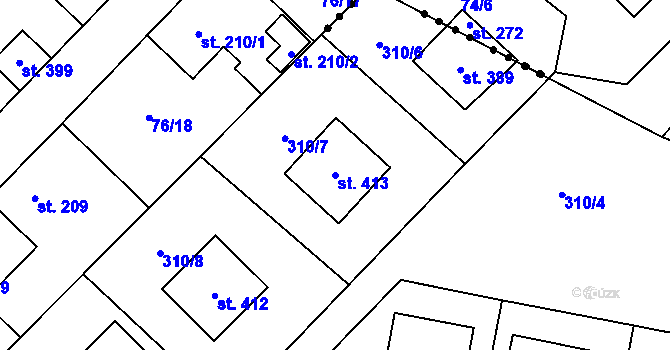 Parcela st. 413 v KÚ Vrdy, Katastrální mapa