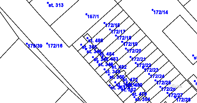 Parcela st. 484 v KÚ Vrdy, Katastrální mapa