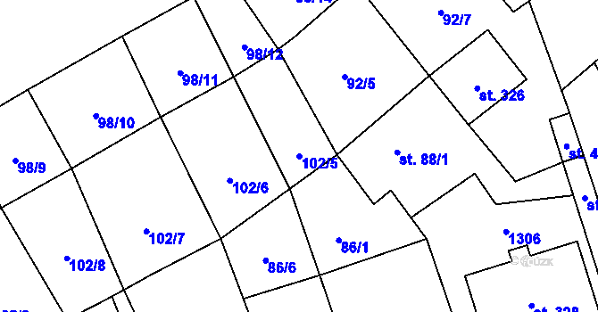 Parcela st. 102/5 v KÚ Vrdy, Katastrální mapa