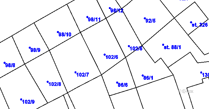 Parcela st. 102/6 v KÚ Vrdy, Katastrální mapa