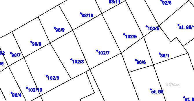Parcela st. 102/7 v KÚ Vrdy, Katastrální mapa