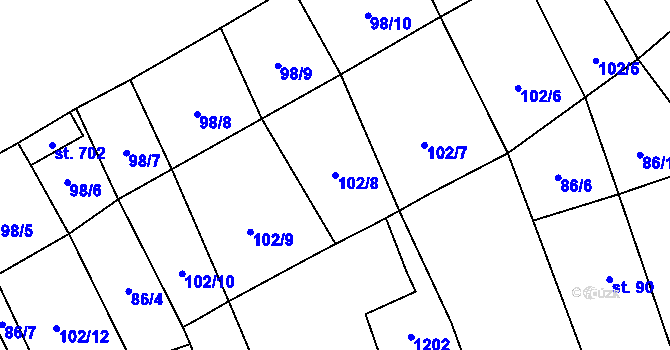 Parcela st. 102/8 v KÚ Vrdy, Katastrální mapa
