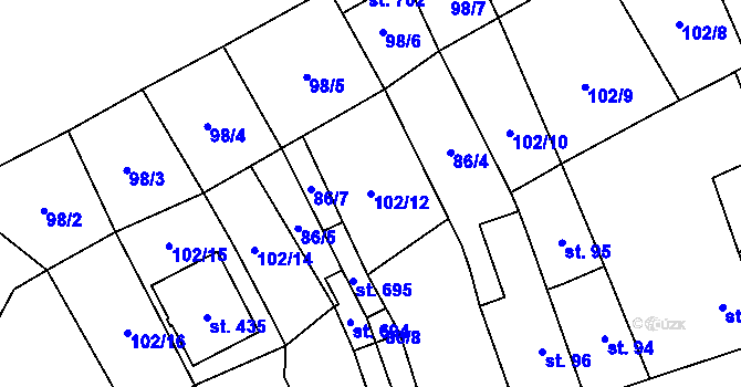 Parcela st. 102/12 v KÚ Vrdy, Katastrální mapa