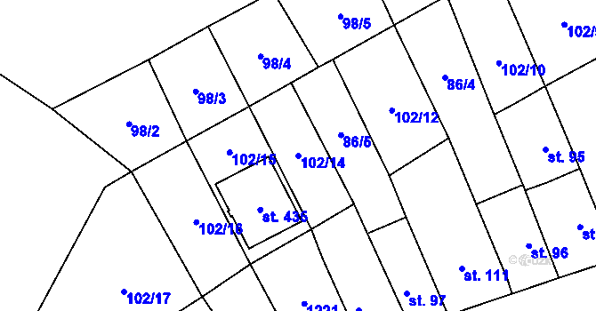 Parcela st. 102/14 v KÚ Vrdy, Katastrální mapa