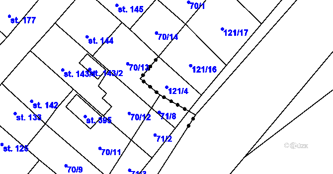 Parcela st. 121/4 v KÚ Vrdy, Katastrální mapa