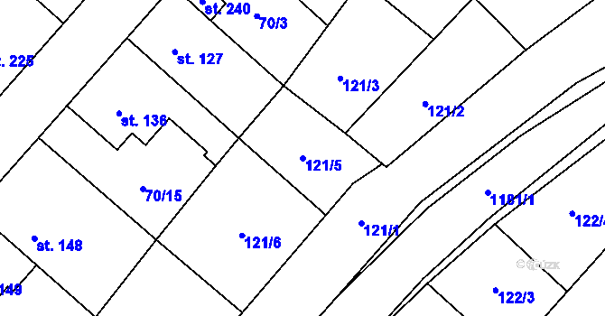 Parcela st. 121/5 v KÚ Vrdy, Katastrální mapa