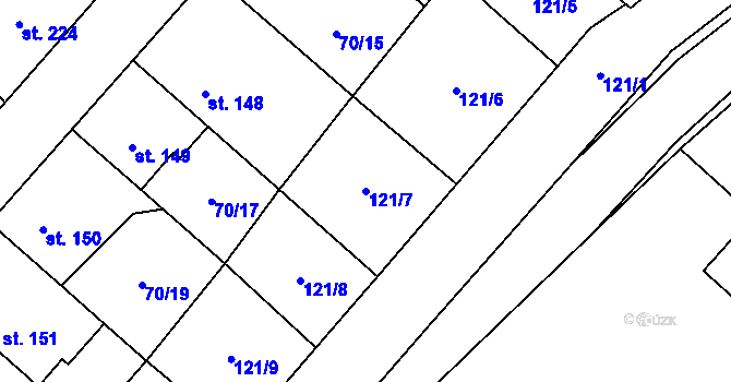 Parcela st. 121/7 v KÚ Vrdy, Katastrální mapa