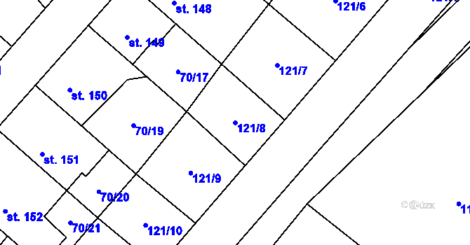Parcela st. 121/8 v KÚ Vrdy, Katastrální mapa