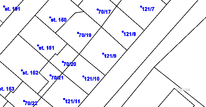 Parcela st. 121/9 v KÚ Vrdy, Katastrální mapa
