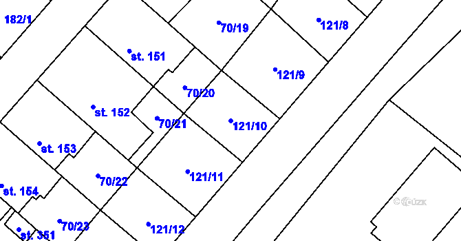 Parcela st. 121/10 v KÚ Vrdy, Katastrální mapa
