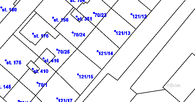 Parcela st. 121/14 v KÚ Vrdy, Katastrální mapa