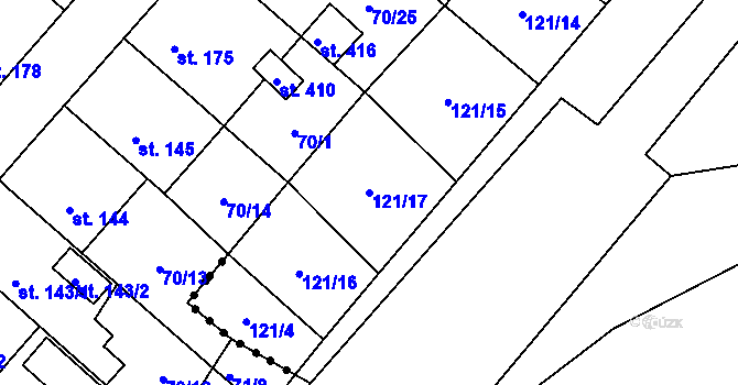 Parcela st. 121/17 v KÚ Vrdy, Katastrální mapa