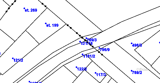 Parcela st. 121/18 v KÚ Vrdy, Katastrální mapa