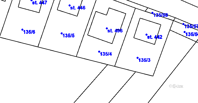 Parcela st. 135/4 v KÚ Vrdy, Katastrální mapa