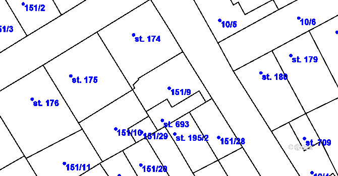Parcela st. 151/9 v KÚ Vrdy, Katastrální mapa