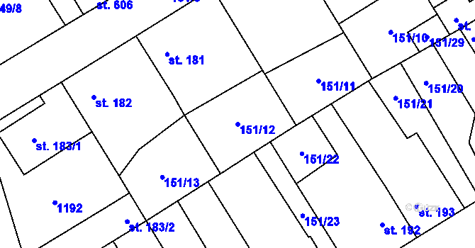 Parcela st. 151/12 v KÚ Vrdy, Katastrální mapa