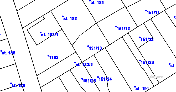 Parcela st. 151/13 v KÚ Vrdy, Katastrální mapa