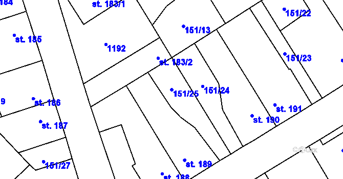 Parcela st. 151/25 v KÚ Vrdy, Katastrální mapa