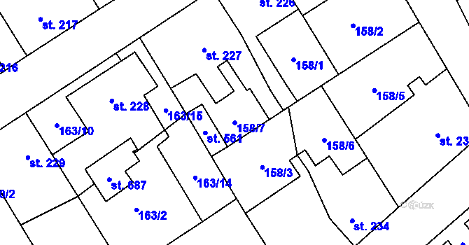 Parcela st. 158/7 v KÚ Vrdy, Katastrální mapa