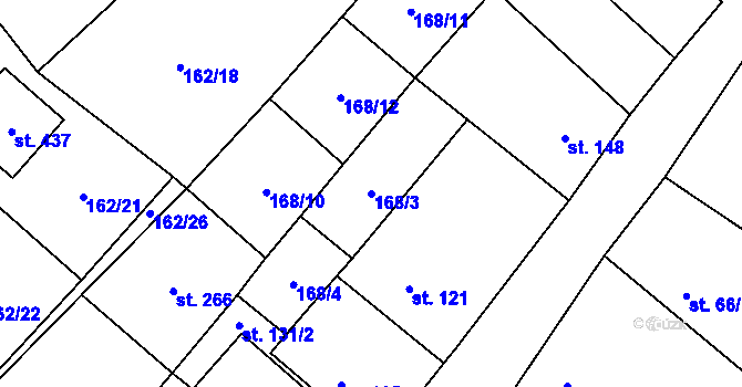 Parcela st. 168/3 v KÚ Vrdy, Katastrální mapa