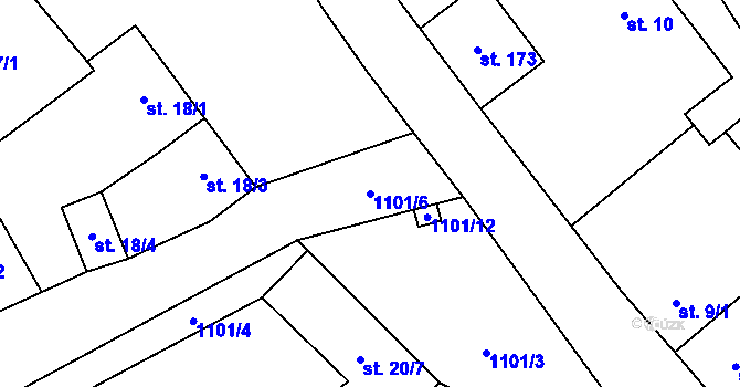 Parcela st. 1101/6 v KÚ Vrdy, Katastrální mapa