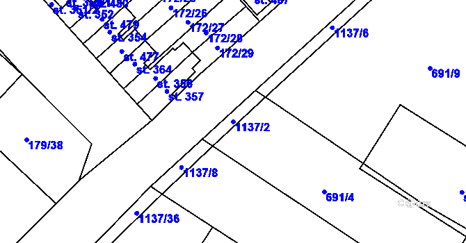 Parcela st. 1137/2 v KÚ Vrdy, Katastrální mapa
