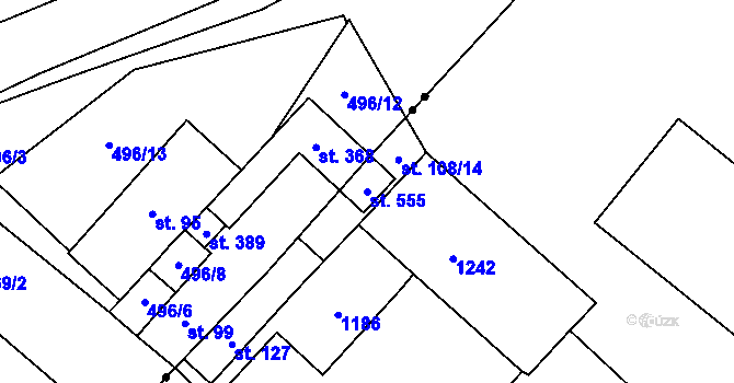 Parcela st. 555 v KÚ Vrdy, Katastrální mapa
