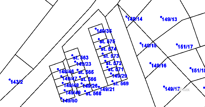 Parcela st. 573 v KÚ Vrdy, Katastrální mapa