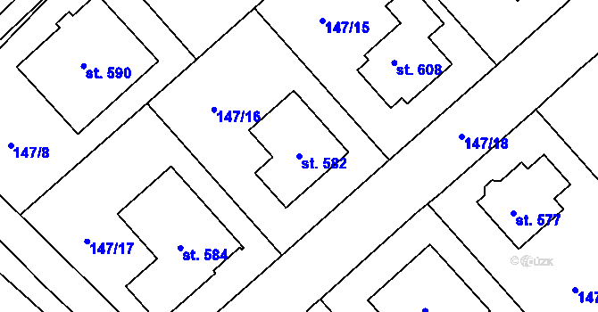 Parcela st. 582 v KÚ Vrdy, Katastrální mapa