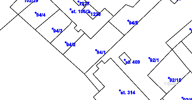 Parcela st. 94/1 v KÚ Vrdy, Katastrální mapa