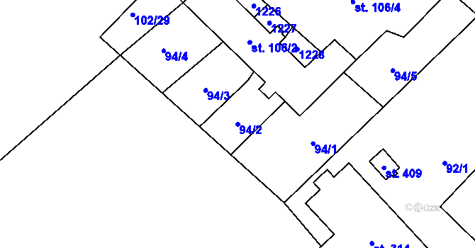 Parcela st. 94/2 v KÚ Vrdy, Katastrální mapa