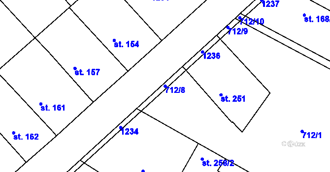 Parcela st. 712/8 v KÚ Vrdy, Katastrální mapa