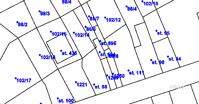 Parcela st. 694 v KÚ Vrdy, Katastrální mapa